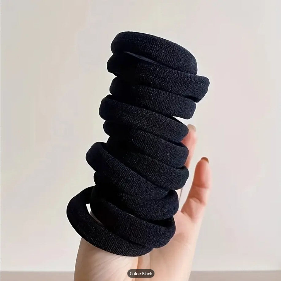 24 PCS Black Seamless Hair Ties for Women | Non-Slip, Damage-Free Ponytail Holders