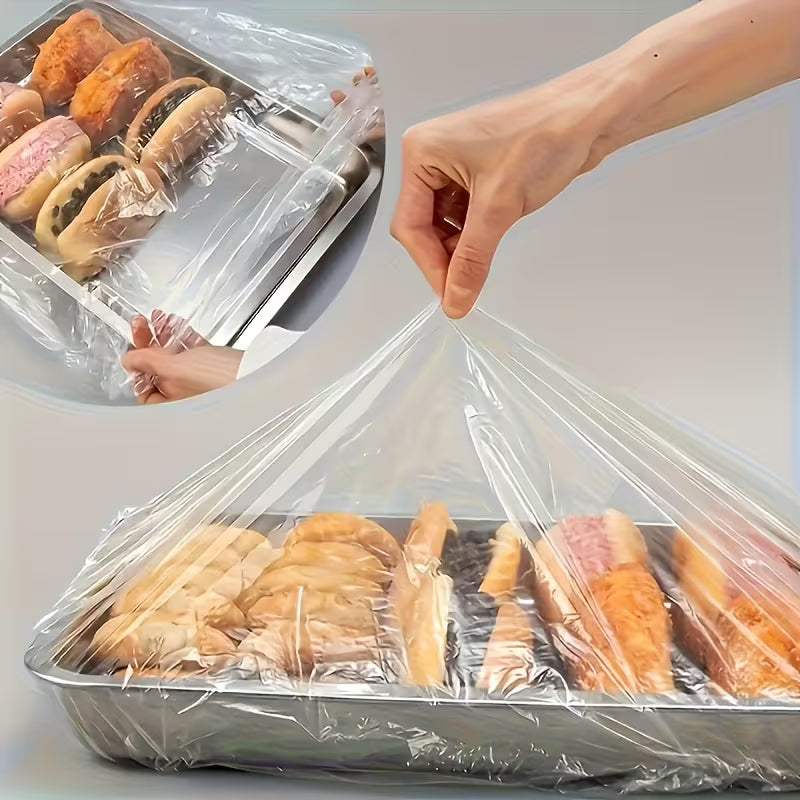 100pcs Stretchable Plastic Food Wrap Roll with Transparent Reusable Dish Covers