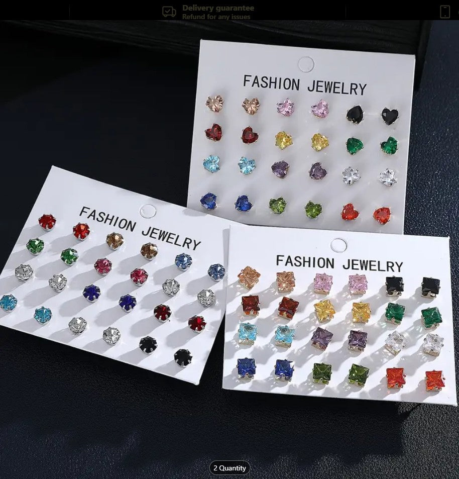 Zirconia Stud Earrings Set