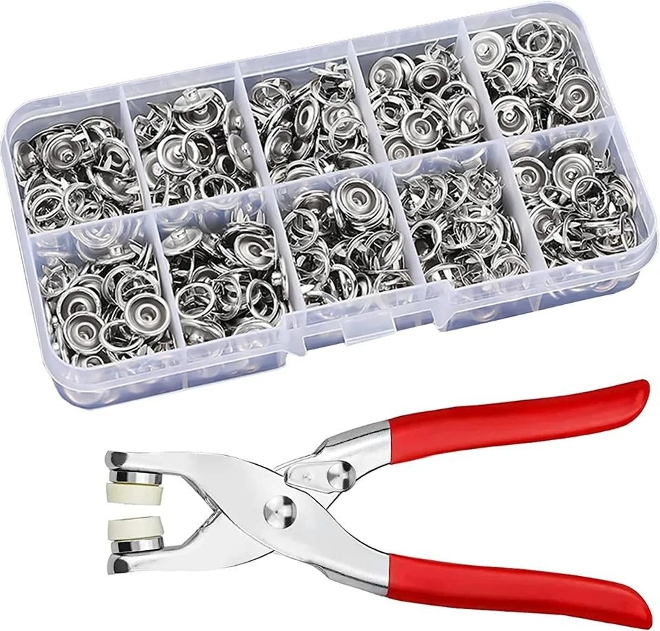 Premium Metal Snap Button Kit with Hand Pressure Pliers – Tich Button Machine Tool Set – 50pcs Durable Sewing Snaps for DIY Crafts, Clothes, Bags & Hats – Easy-to-Use Tich Button Pliers