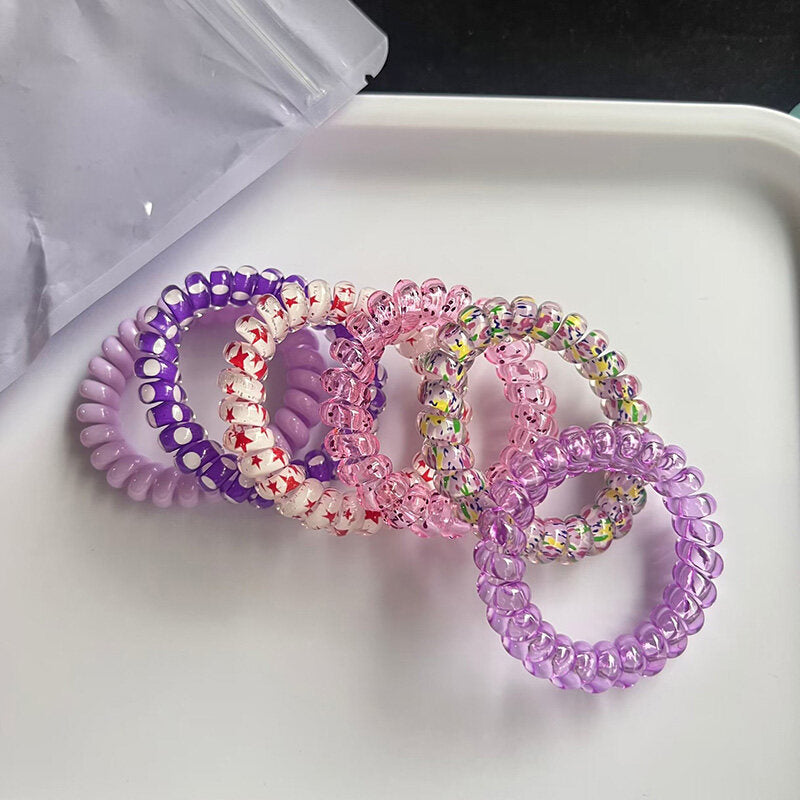 6Pcs/set Summer New Candy Color Telephone Wire Elastic Hair Rope Rubber Band