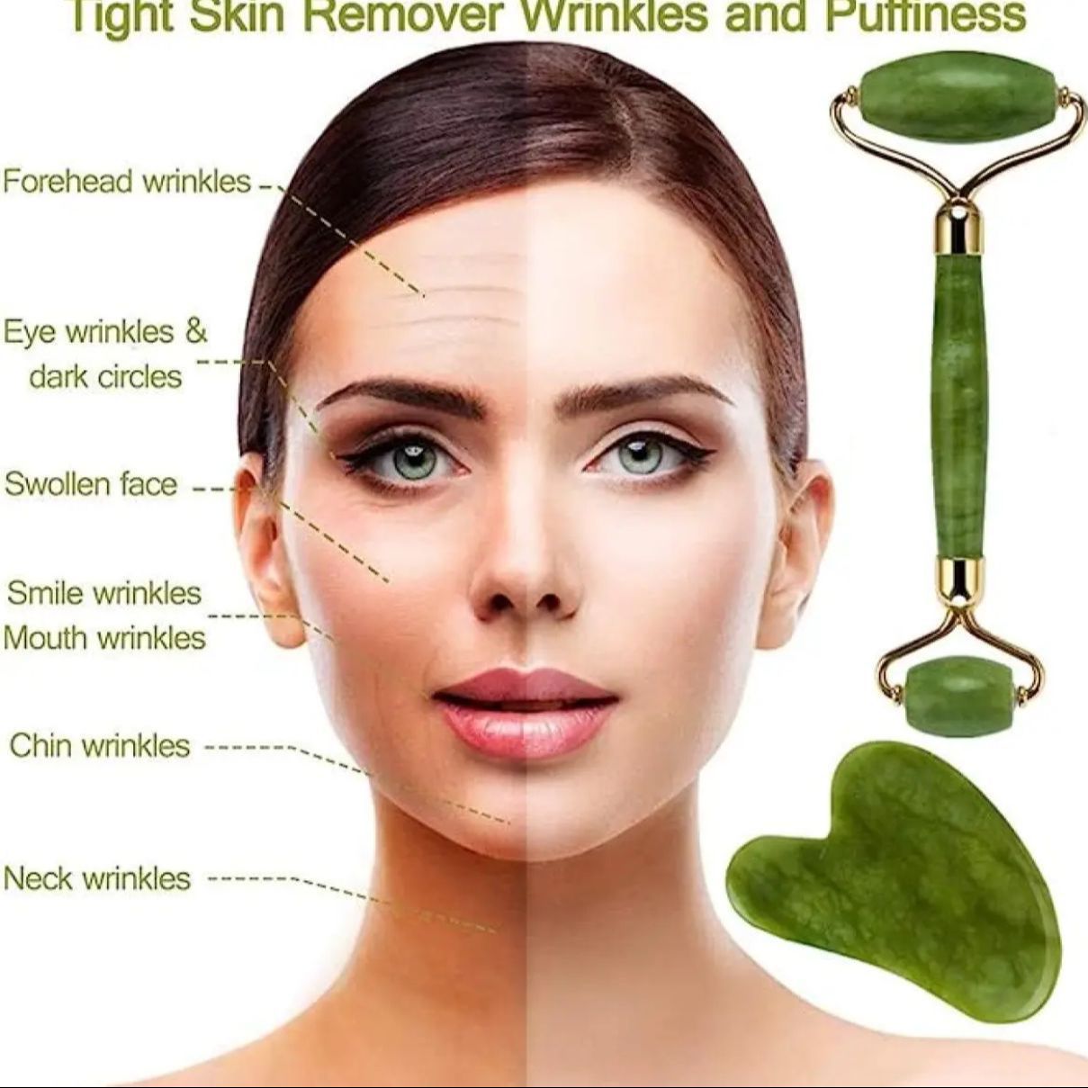 Gua Sha Facial Tools & Jade Roller Set for Skin Care, Reduce Puffiness and Improve Wrinkles, Guasha Tool for Face, Gua Sha Stone Self Care Gift for Woman Man