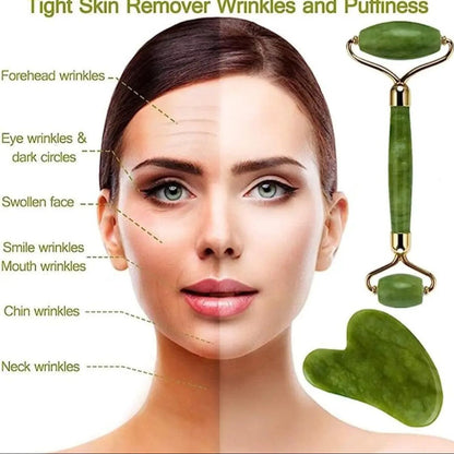 Gua Sha Facial Tools & Jade Roller Set for Skin Care, Reduce Puffiness and Improve Wrinkles, Guasha Tool for Face, Gua Sha Stone Self Care Gift for Woman Man