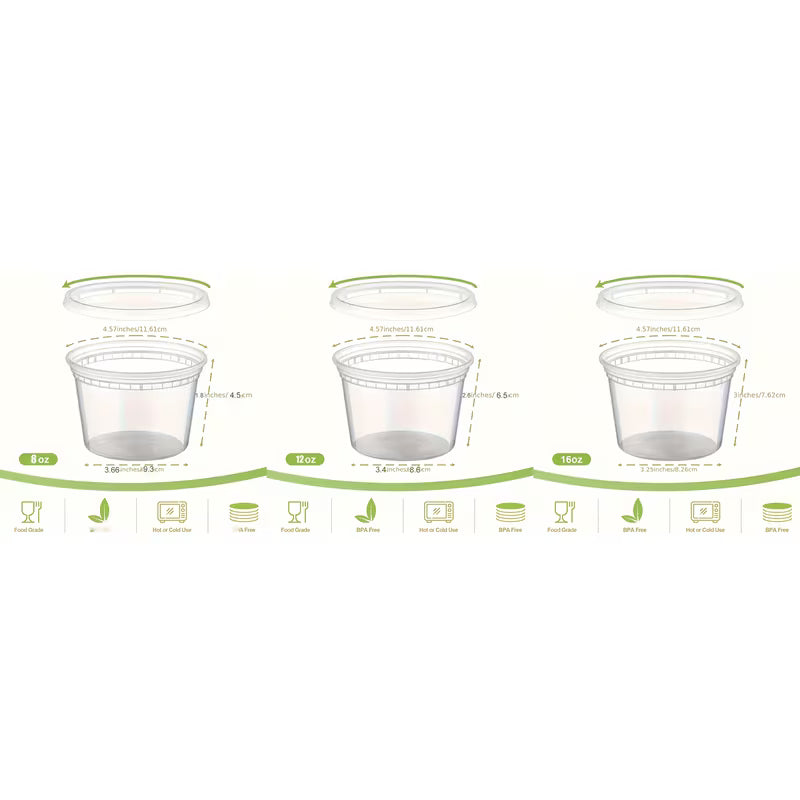 10pcs of 8oz/12oz/16oz Plastic Cooked Food Containers with Lids
