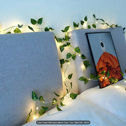 Artificial Vine Fairy Lights Pothos Leaf LED String Lights Battery Operated