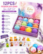 12 PCS Luxury Kids & Women Bath Bomb Gift Box | Handmade Aromatherapy Bubble Bath Fizzers with Surprise Animal Toys