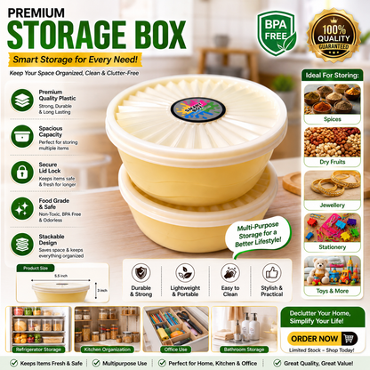 Classic Style Plastic Airtight Food Storage Bowls Set | Multi-Color Kitchen Organizer Containers with Sunburst Lids (Pack of 2)