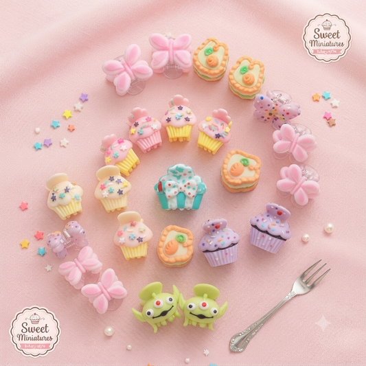 2 pcs Cute Sweet Miniatures Hair Clips Set for Girls – Pack of Aesthetic Miniature Cupcake & Butterfly Hair Pins for Kids – Trendy Hair Accessories