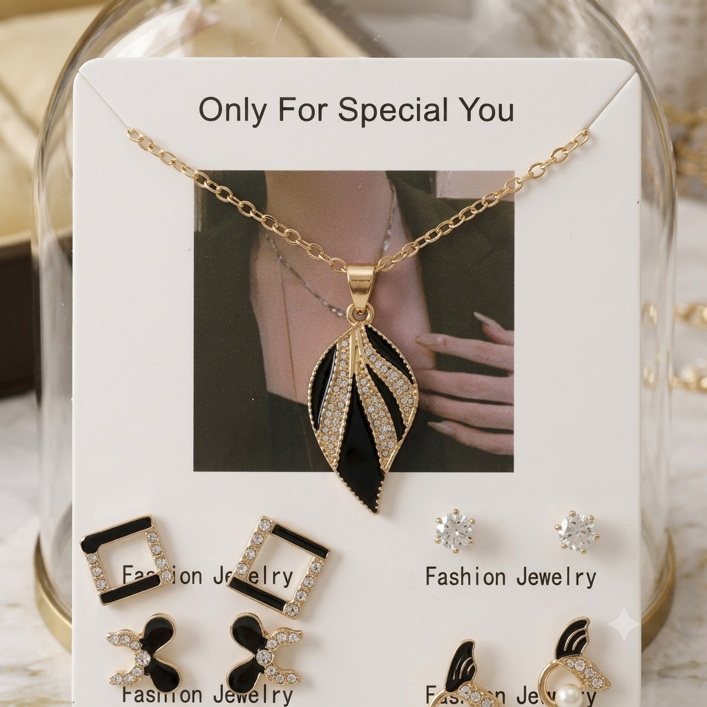 Luxury 5-In-1 Golden Butterfly Jewelry Set for Women - Crystal Butterfly Pendant Necklace with 4 Pairs Earrings - Premium Gift Set for Girls