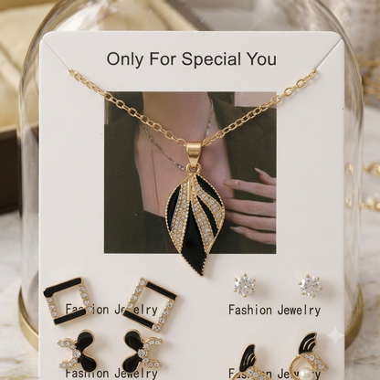 Luxury 5-In-1 Golden Butterfly Jewelry Set for Women - Crystal Butterfly Pendant Necklace with 4 Pairs Earrings - Premium Gift Set for Girls