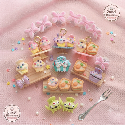2 pcs Cute Sweet Miniatures Hair Clips Set for Girls – Pack of Aesthetic Miniature Cupcake & Butterfly Hair Pins for Kids – Trendy Hair Accessories
