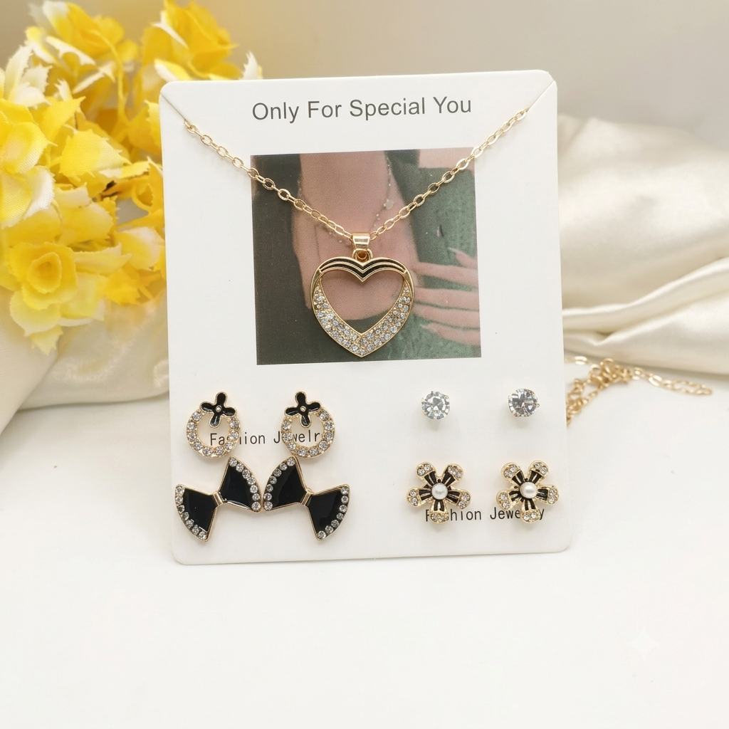 Luxury 5-In-1 Golden Butterfly Jewelry Set for Women - Crystal Butterfly Pendant Necklace with 4 Pairs Earrings - Premium Gift Set for Girls