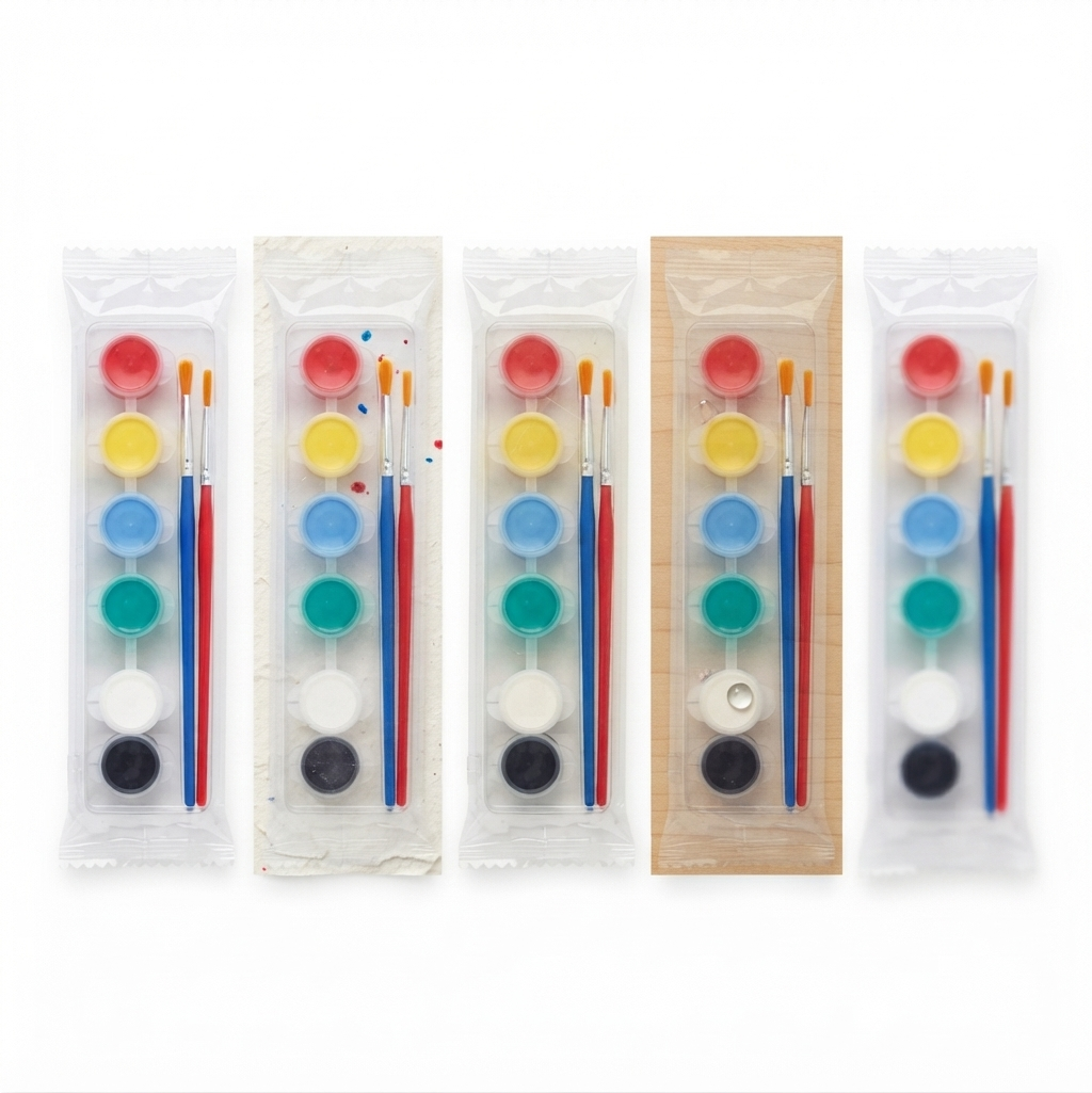 Mini Paint Pot Strip Set with Brushes - Colorful Watercolor & Acrylic Painting Kit for Kids DIY Art, Craft & School Projects