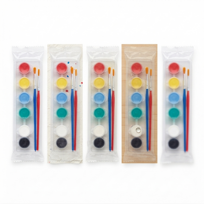 Mini Paint Pot Strip Set with Brushes - Colorful Watercolor & Acrylic Painting Kit for Kids DIY Art, Craft & School Projects
