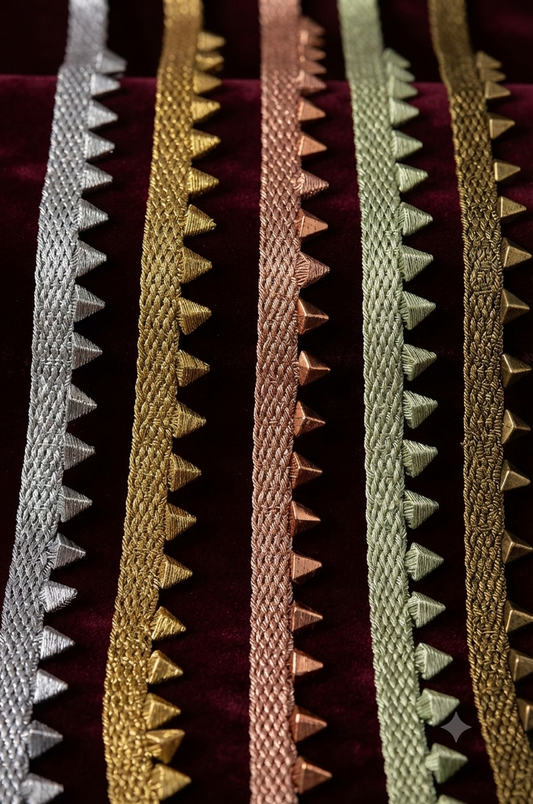 10 gaz Premium Quality Golden Zig-Zag Triangle Lace Trim for Suit Borders, Dress Designing, Neckline, and Tailoring