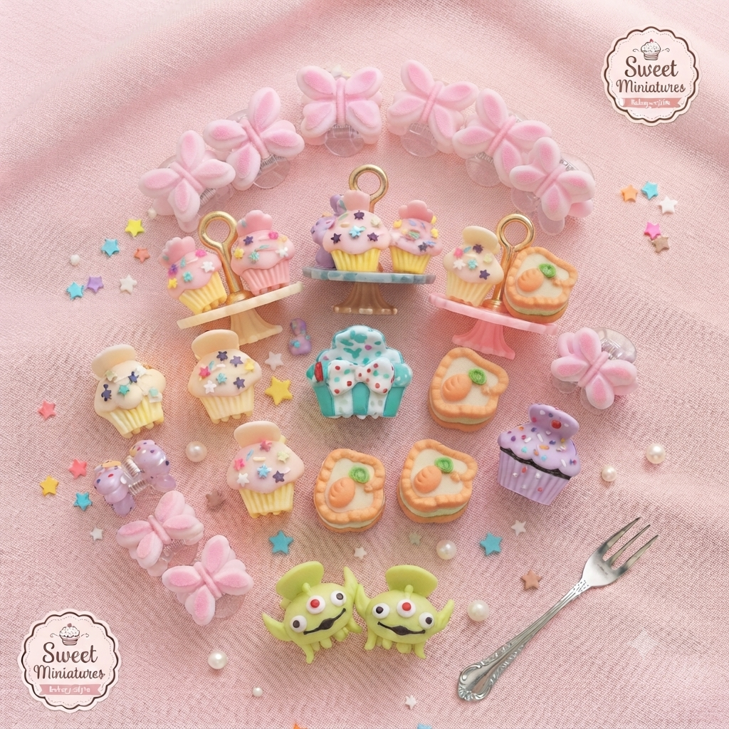2 pcs Cute Sweet Miniatures Hair Clips Set for Girls – Pack of Aesthetic Miniature Cupcake & Butterfly Hair Pins for Kids – Trendy Hair Accessories