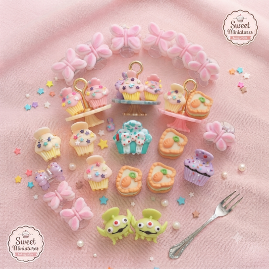 2 pcs Cute Sweet Miniatures Hair Clips Set for Girls – Pack of Aesthetic Miniature Cupcake & Butterfly Hair Pins for Kids – Trendy Hair Accessories
