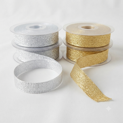 10 gaz Metallic Gold & Silver Lace Trim Ribbon | Fancy Gota Patti & Zari Border for Dresses, Suits, Saree, Dupatta & Craft Sewing