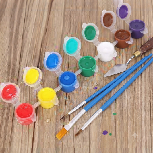 Mini Paint Pot Strip Set with Brushes - Colorful Watercolor & Acrylic Painting Kit for Kids DIY Art, Craft & School Projects