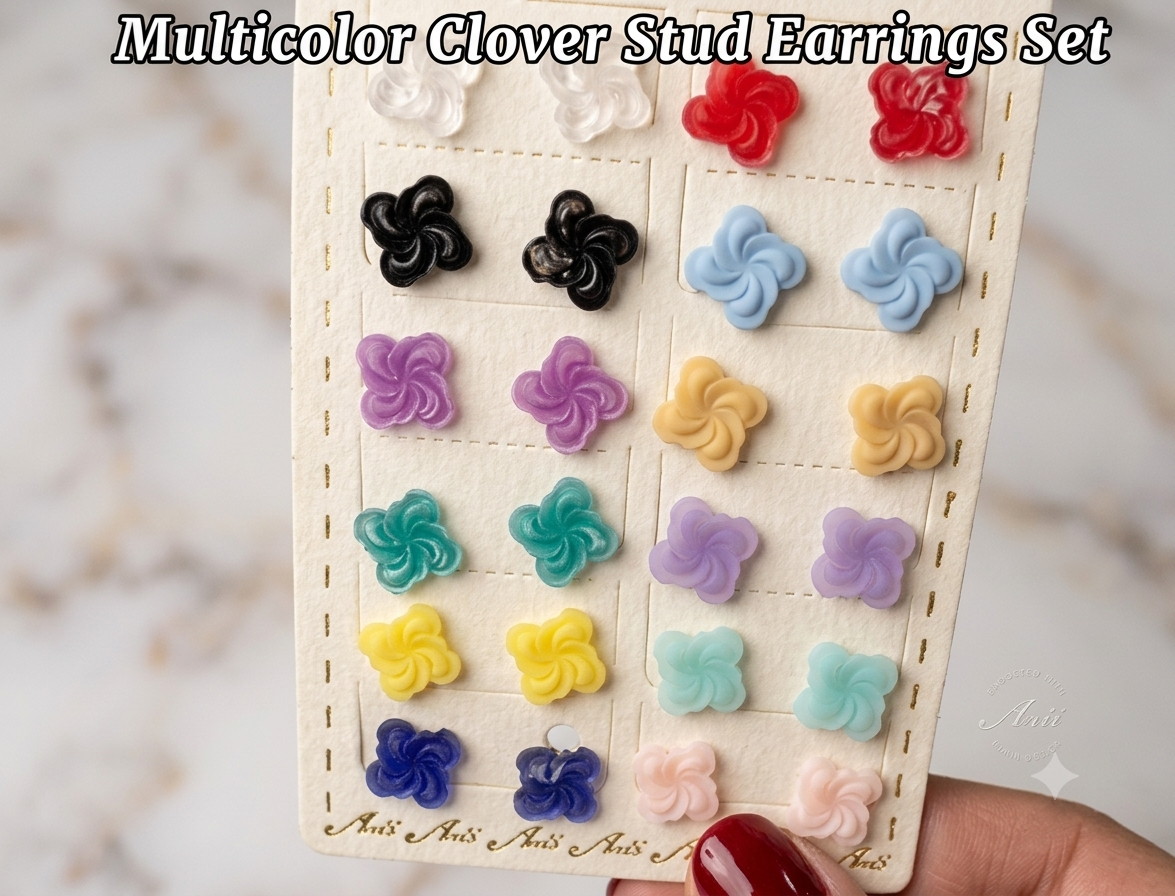 Pairs Multi-Color Floral Resin Stud Earrings Set for Women & Girls - Korean Style Flower & Daisy Daily Wear Earrings Combo Pack - Cute Jewelry Gift Set