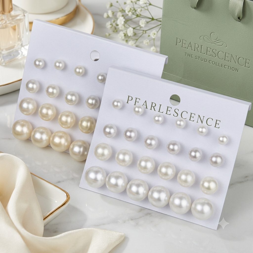 1 pair Classic White Pearl Stud Earrings Set for Girls | Round Pearl Earring Pack earrings for girls earrings stylish earrings for girls korean earrings for girls earrings set drop earrings