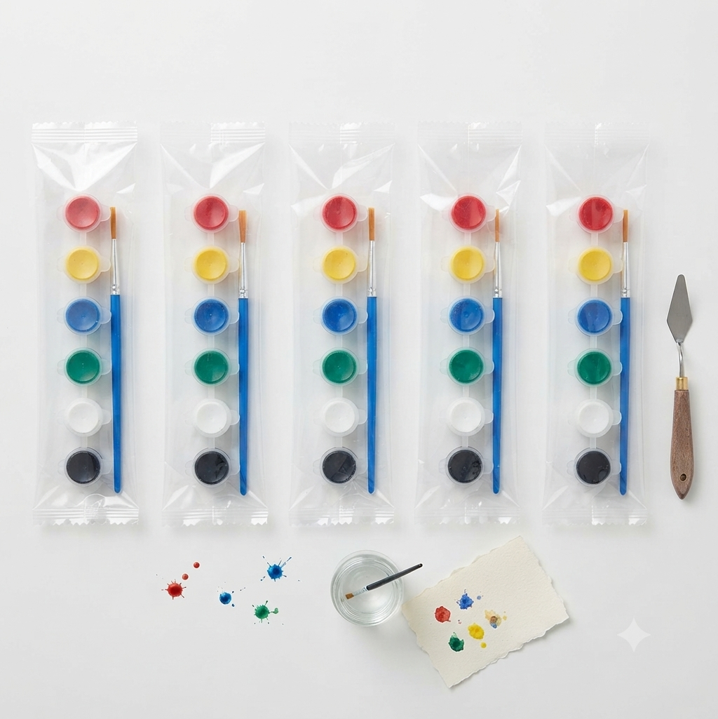 Mini Paint Pot Strip Set with Brushes - Colorful Watercolor & Acrylic Painting Kit for Kids DIY Art, Craft & School Projects