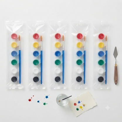 Mini Paint Pot Strip Set with Brushes - Colorful Watercolor & Acrylic Painting Kit for Kids DIY Art, Craft & School Projects