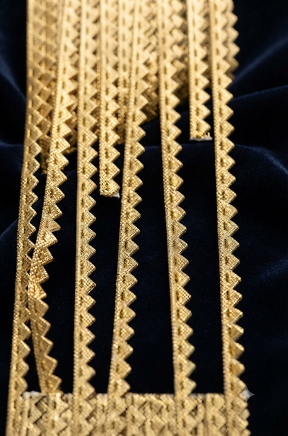 10 gaz Premium Quality Golden Zig-Zag Triangle Lace Trim for Suit Borders, Dress Designing, Neckline, and Tailoring