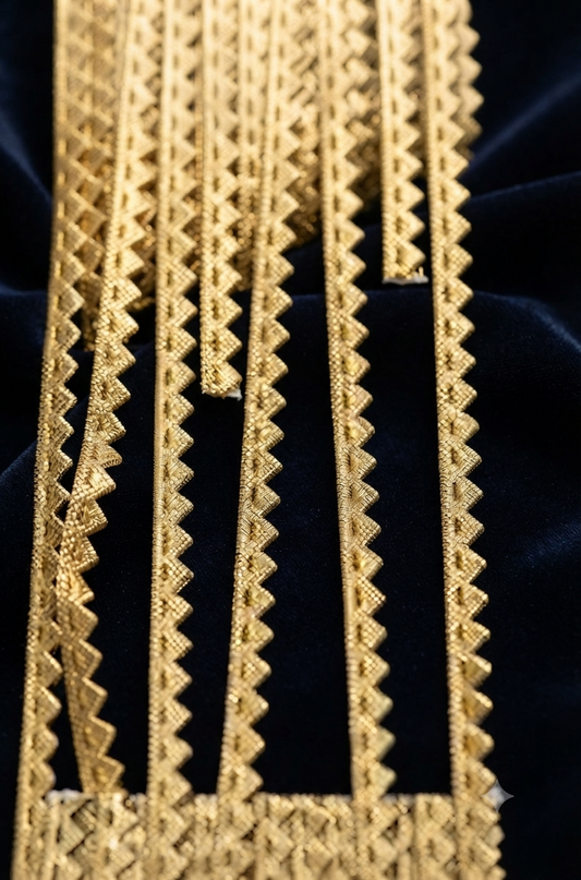 10 gaz Premium Quality Golden Zig-Zag Triangle Lace Trim for Suit Borders, Dress Designing, Neckline, and Tailoring