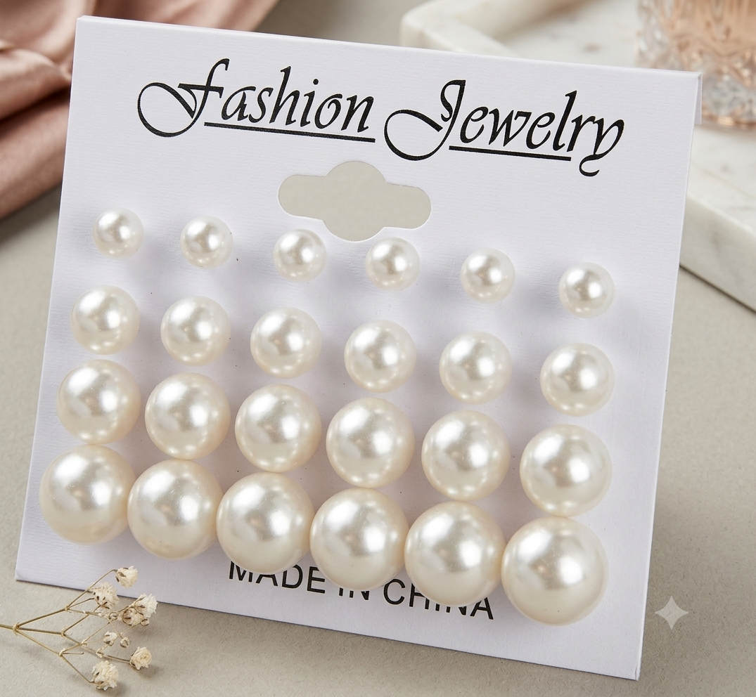 1 pair Classic White Pearl Stud Earrings Set for Girls | Round Pearl Earring Pack earrings for girls earrings stylish earrings for girls korean earrings for girls earrings set drop earrings