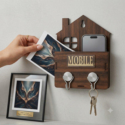 Wooden Mobile & Key Holder Wall Stand for Home Decor