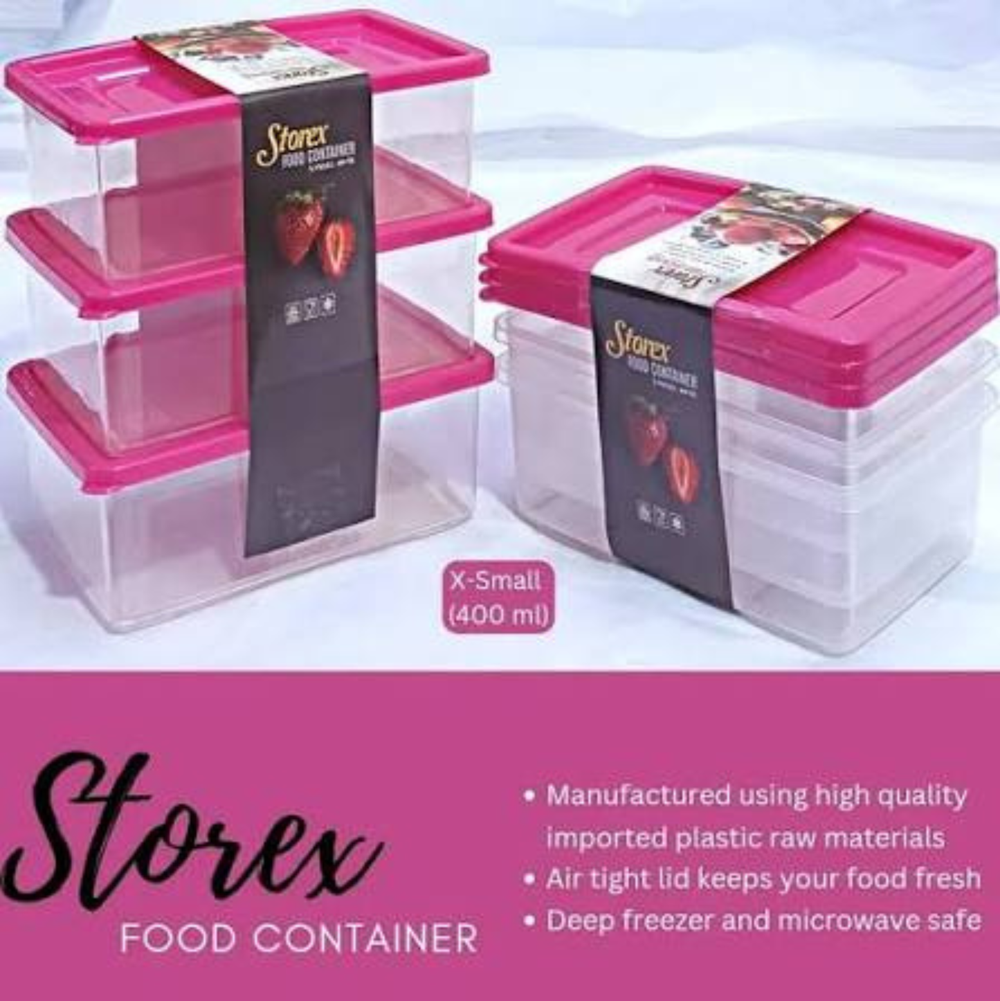 Storex Food Storage Container Set of 3 (X-Small 400ml) - Airtight Plastic Kitchen Storage Box - Freezer & Microwave Safe