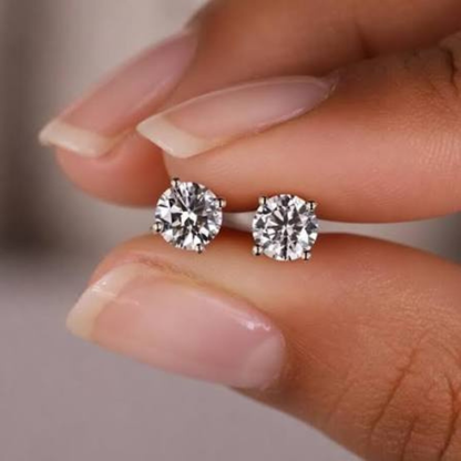 1 pair Classic Sparkling Crystal Stud Earrings - Premium Silver Plated Solitaire Tops for Girls & Women