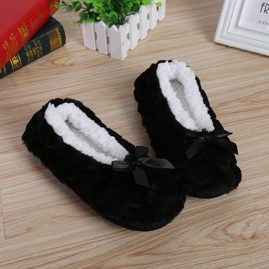 Black  Autumn & Winter Plush Thickened Warm Socks Slippers