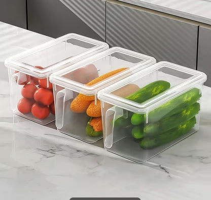 Fridge Organizer Fresh Spacer Layer – Pull-Out Storage Rack Drawer Basket with Lid & Handle | Refrigerator & Freezer Drawer Box | Kitchen Organizer for Fruits, Vegetables & Food Storage