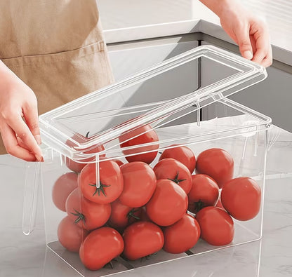 Fridge Organizer Fresh Spacer Layer – Pull-Out Storage Rack Drawer Basket with Lid & Handle | Refrigerator & Freezer Drawer Box | Kitchen Organizer for Fruits, Vegetables & Food Storage