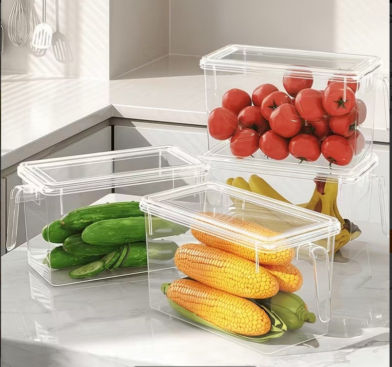 Fridge Organizer Fresh Spacer Layer – Pull-Out Storage Rack Drawer Basket with Lid & Handle | Refrigerator & Freezer Drawer Box | Kitchen Organizer for Fruits, Vegetables & Food Storage