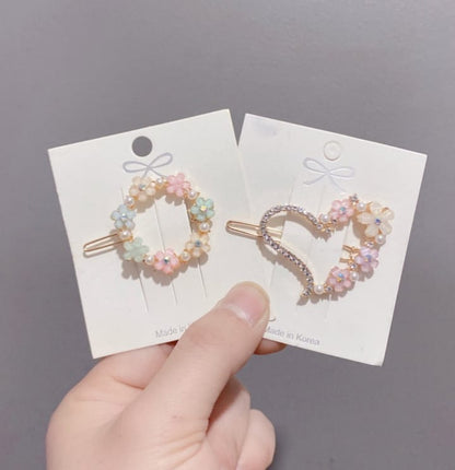Set Korean Elegant Metal Hair Clips Barrettes with Geometric, Pearl, and Flower Designs