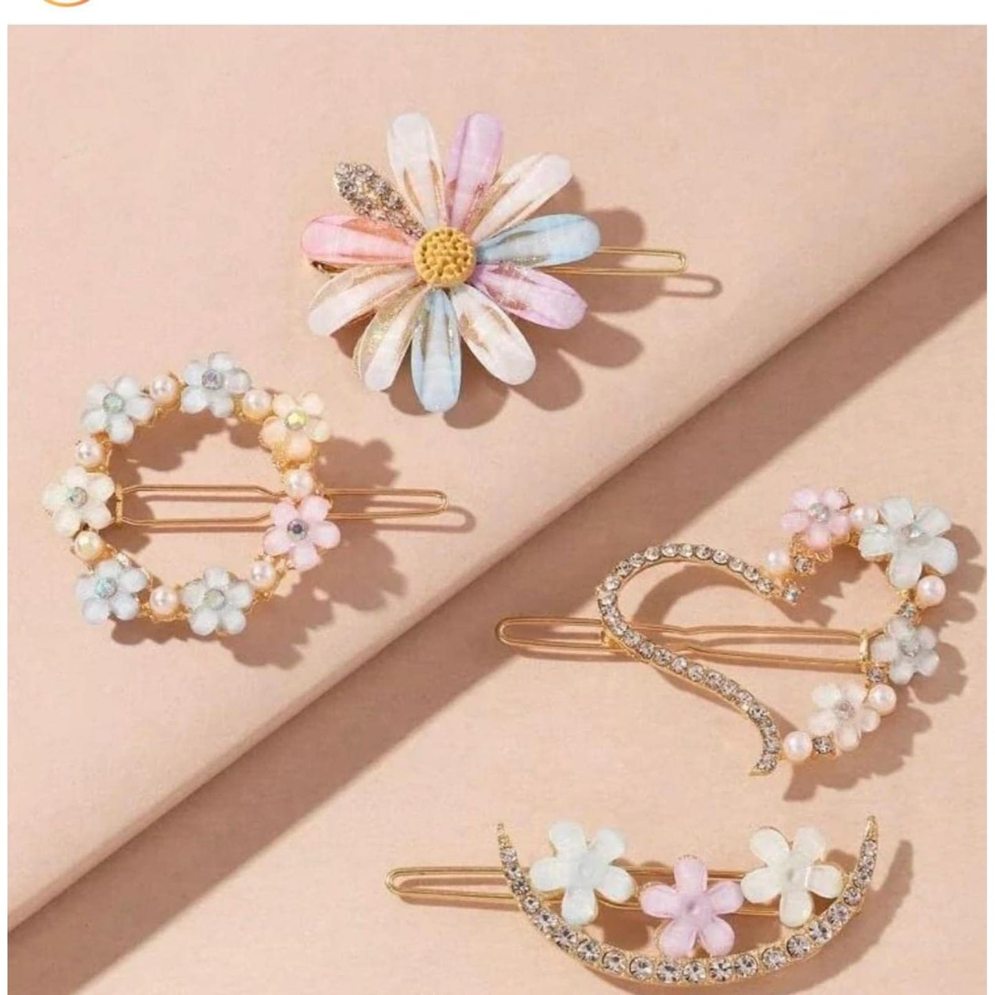 Set Korean Elegant Metal Hair Clips Barrettes with Geometric, Pearl, and Flower Designs