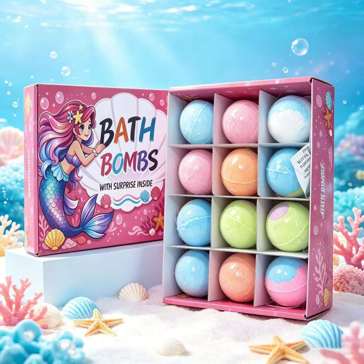 12 PCS Luxury Kids & Women Bath Bomb Gift Box | Handmade Aromatherapy Bubble Bath Fizzers with Surprise Animal Toys