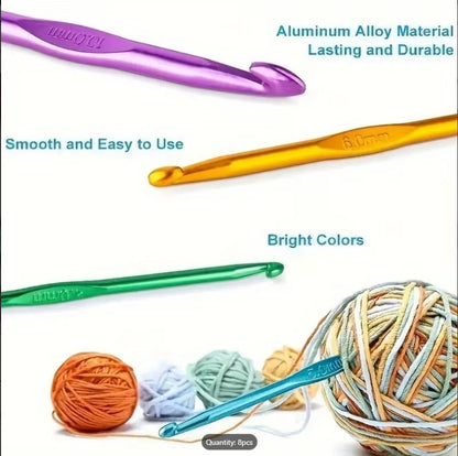 6pcs Colorful Plastic Handle Aluminum Crochet Hooks Set – Premium Knitting & DIY Craft Tools for Beginners & Experts