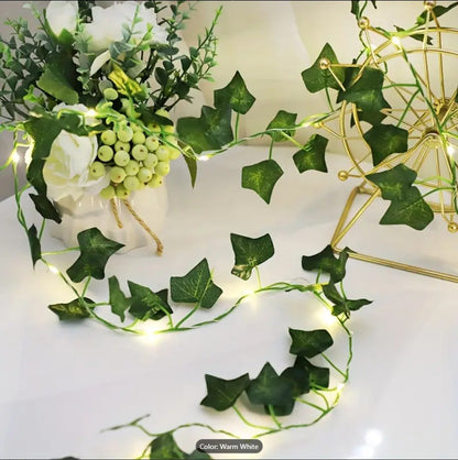 Artificial Vine Fairy Lights Pothos Leaf LED String Lights Battery Operated