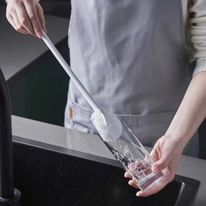 Foldable 360 degree cleaning silicone brush with long handle