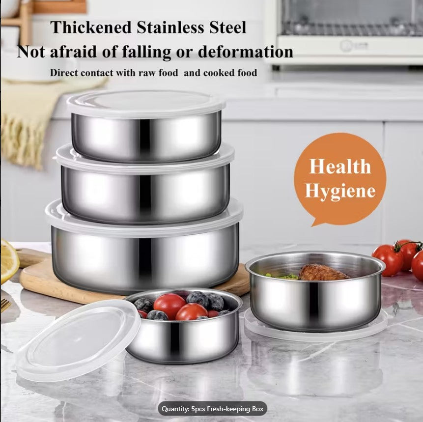 5 Piece in 1 Stainless Steel Fresh-Keeping Bowl Set with Lids