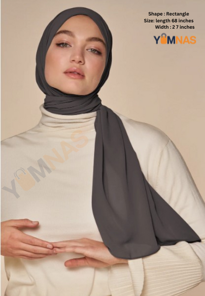 Grey Luxury Chiffon Hijab for Women & Girls