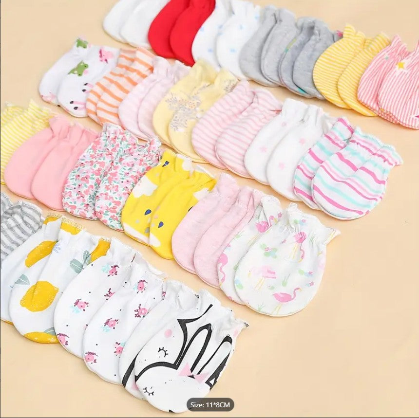 Pack of 6 Pairs Soft Baby Mittens – Newborn Infant Gloves | Multicolor Unisex Cotton Mittens for 0–3 Months | Random Designs & Floral Patterns