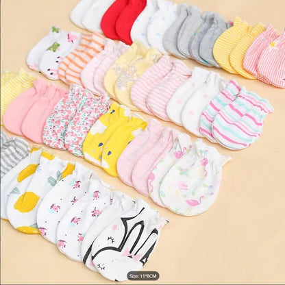 Pack of 6 Pairs Soft Baby Mittens – Newborn Infant Gloves | Multicolor Unisex Cotton Mittens for 0–3 Months | Random Designs & Floral Patterns