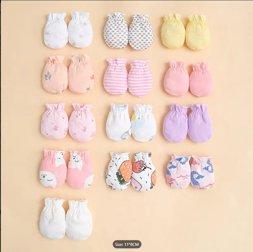 Pack of 6 Pairs Soft Baby Mittens – Newborn Infant Gloves | Multicolor Unisex Cotton Mittens for 0–3 Months | Random Designs & Floral Patterns
