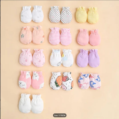 Pack of 6 Pairs Soft Baby Mittens – Newborn Infant Gloves | Multicolor Unisex Cotton Mittens for 0–3 Months | Random Designs & Floral Patterns