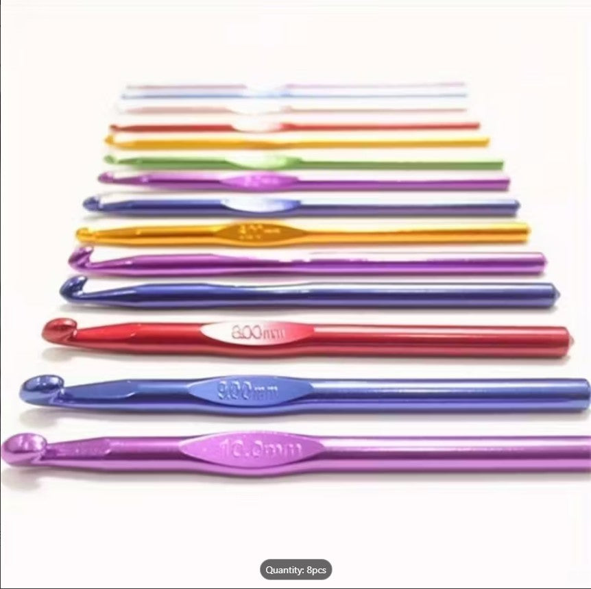 6pcs Colorful Plastic Handle Aluminum Crochet Hooks Set – Premium Knitting & DIY Craft Tools for Beginners & Experts